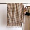 Women Scarf Plaid Print Knitting Shawl with Tassel Decoration Warm Scarf Versatile Comfortable Hair Accessory
