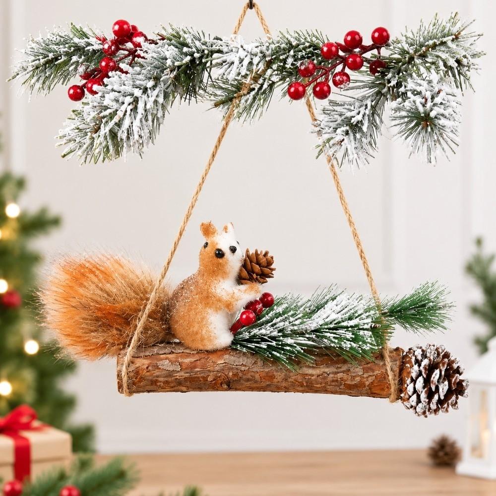 Foam Squirrel Ornaments Wood Christmas Tabletop Ornament Vintage Christmas Tree Pendant Gift