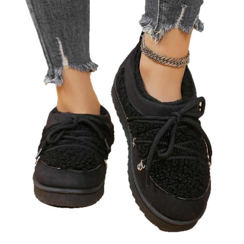 New Large-sized Fleece and Thickened Snow Boots, Women's Warm Ankle Boots and Cotton Shoes