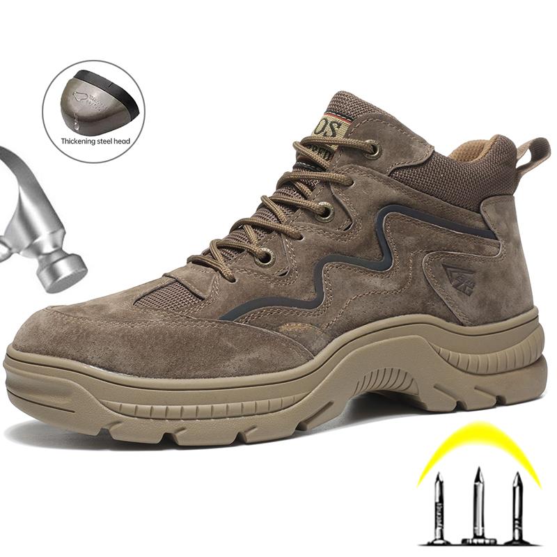 Cow Suede Work Safety Boots Men Steel Toe Shoes Puncture-Proof Indestructible Boots Safety Shoes Men Work Shoes Sneakers Male
