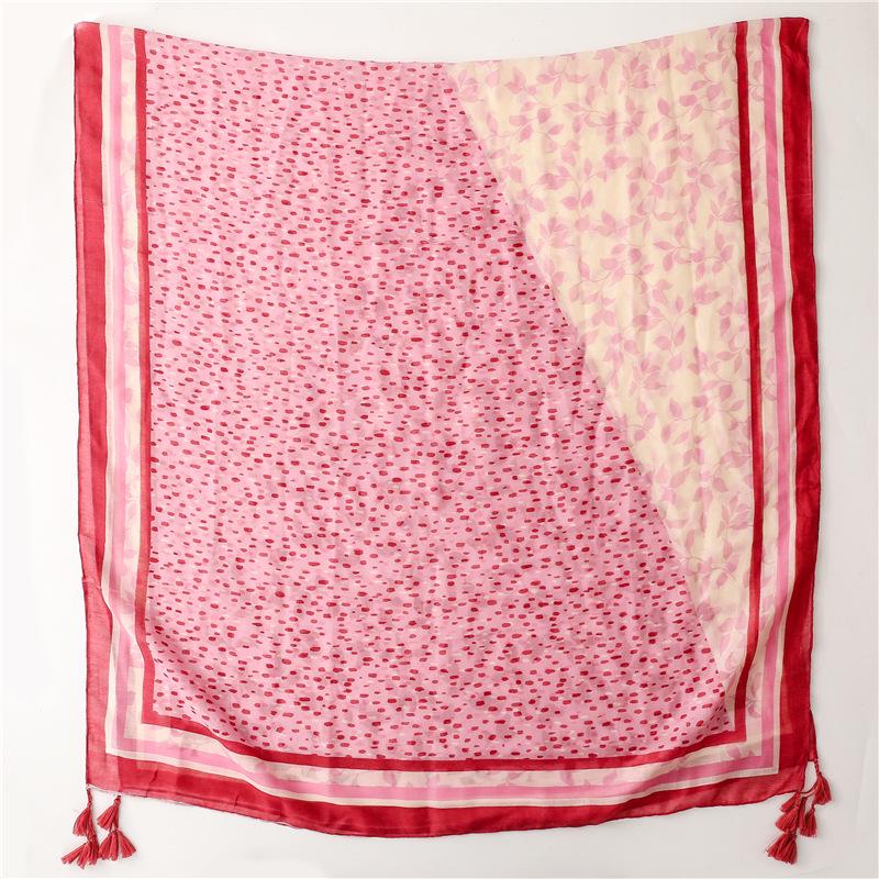Fresh Cotton Linen Sun Protection Shawl: Red Flower Tassel Silk Scarf for Spring/Summer Travel