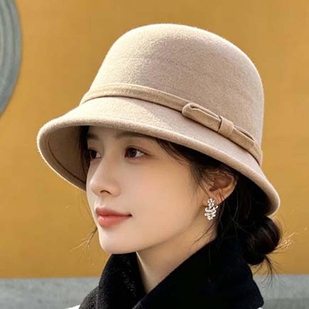 Koreanischer Stil Retro Glockenhut Warmer Fleece Elegante Schirmmütze Vintage Fedora Kappe Fotoshooting