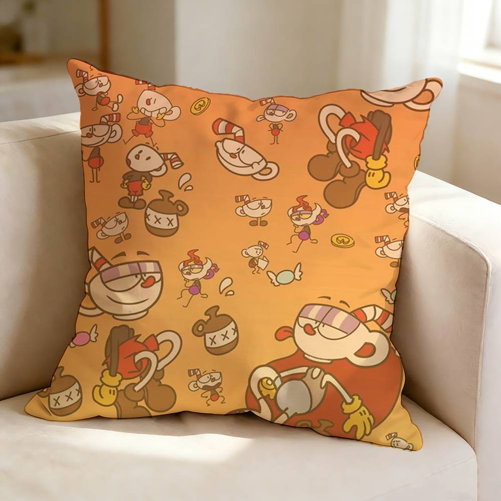 Retro Cartoon Game CCuphead Square DoubleSided Printed Pillow Case Bedroom Bedside Pillow Sofa Cushion Cover