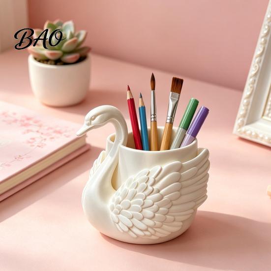 Painting Brush Holder Elegant Swan Pen Holder, Durable PLA Pencil Organizer, Decorative Large Cute for Desk Capacity Container Stationery Makeup