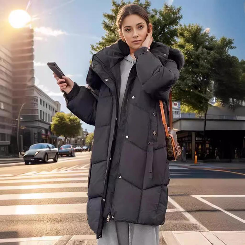 YJKDYK 2024 Winter Damenjacke Weiblicher Pelzkragen Warme Lange Parkas Mäntel Damen Hoher Kragen Verdicken Warme Baumwolljacke