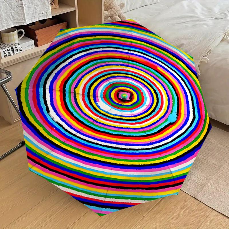 Rainbow Spiral Pattern Automatic Opening/Closing Umbrella with Foldable Design, Outdoor Rain Gear for Fans, Travelers, Daily Use, Festive Gi
