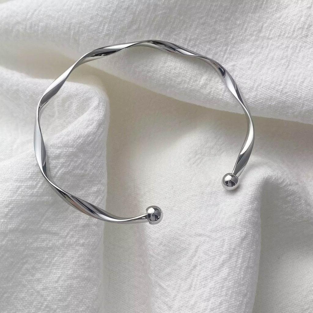 925 Sterling Silver Smooth Round Beads Bracelet For Women Vintage Simple Adjustable Classic Party Jewelry Gift