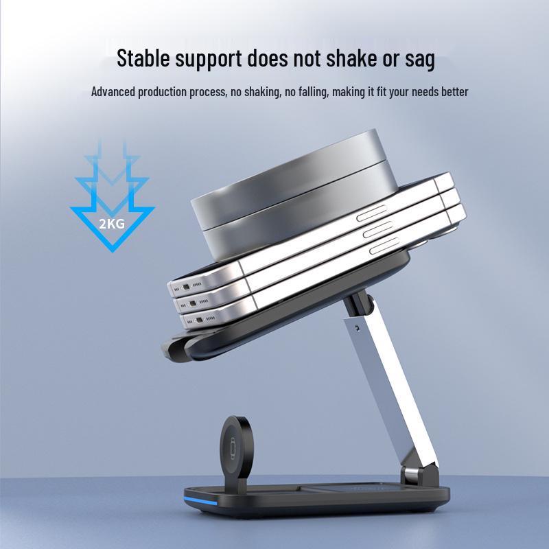 Foldable 3-in-1 Wireless Charger Stand with Magnetic Mount for Apple Devices