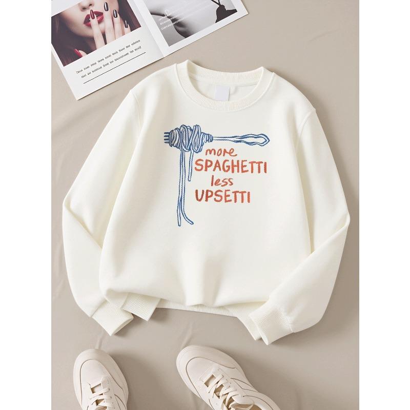 More Spaghetti Less Upsetti Girls' Crew Neck Fashion Sweatshirt, Autumn and Winter Western Style Top, Children's Long Sleeved T-shirt,