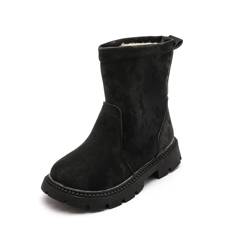 2024 Winter New Children Cotton Boots Warm Thicken Girls Boots Fashion Slip on Kids Snow Boots Soft Sole Non-slip Mid Calf Boot