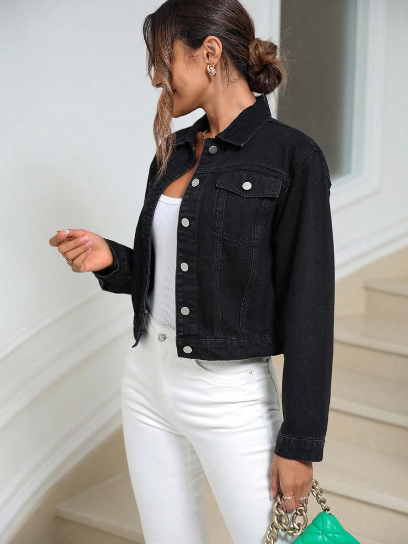 

Elegant Women’s Xintang Denim Jacket: Short, Long Sleeve, Versatile Lapel Style Medium 28