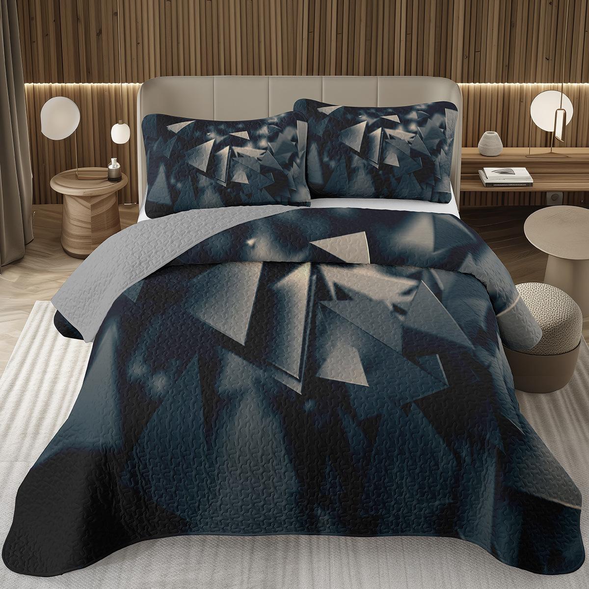 

Rainbow Bedspread Queen Colorful Abstract Geometric Pattern Bedding Set Triangles Polygon Coverlet Reversible Quilted Bed Cover EU Single 135x200cm