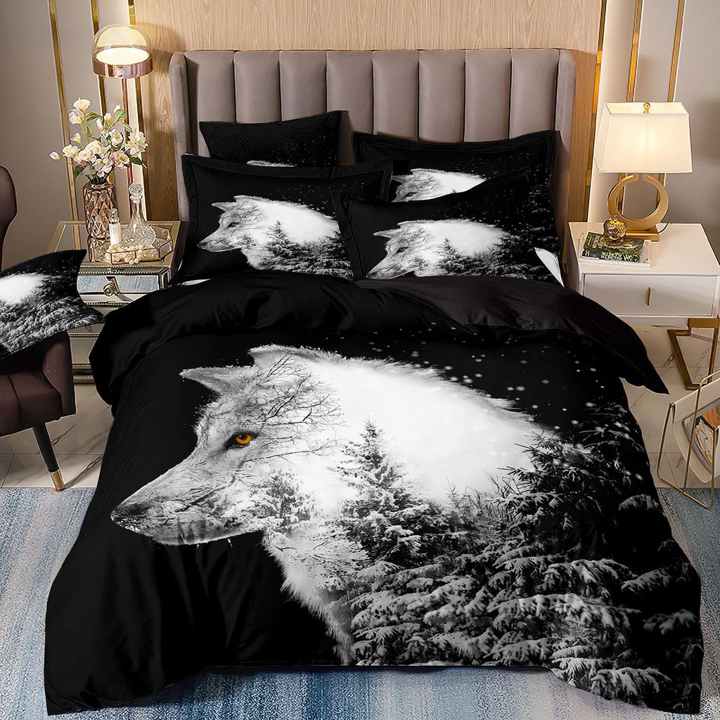 3D Animal Wolf Three-Piece Set, Kit Bedding, Indian Style