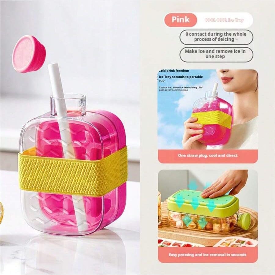 Non-Toxic 2-In-1 Water Bottle With Built-In Ice Tray & Straw Leak-Proof Portable Sports Bottle Portable Ice Maker Bottle  500ml