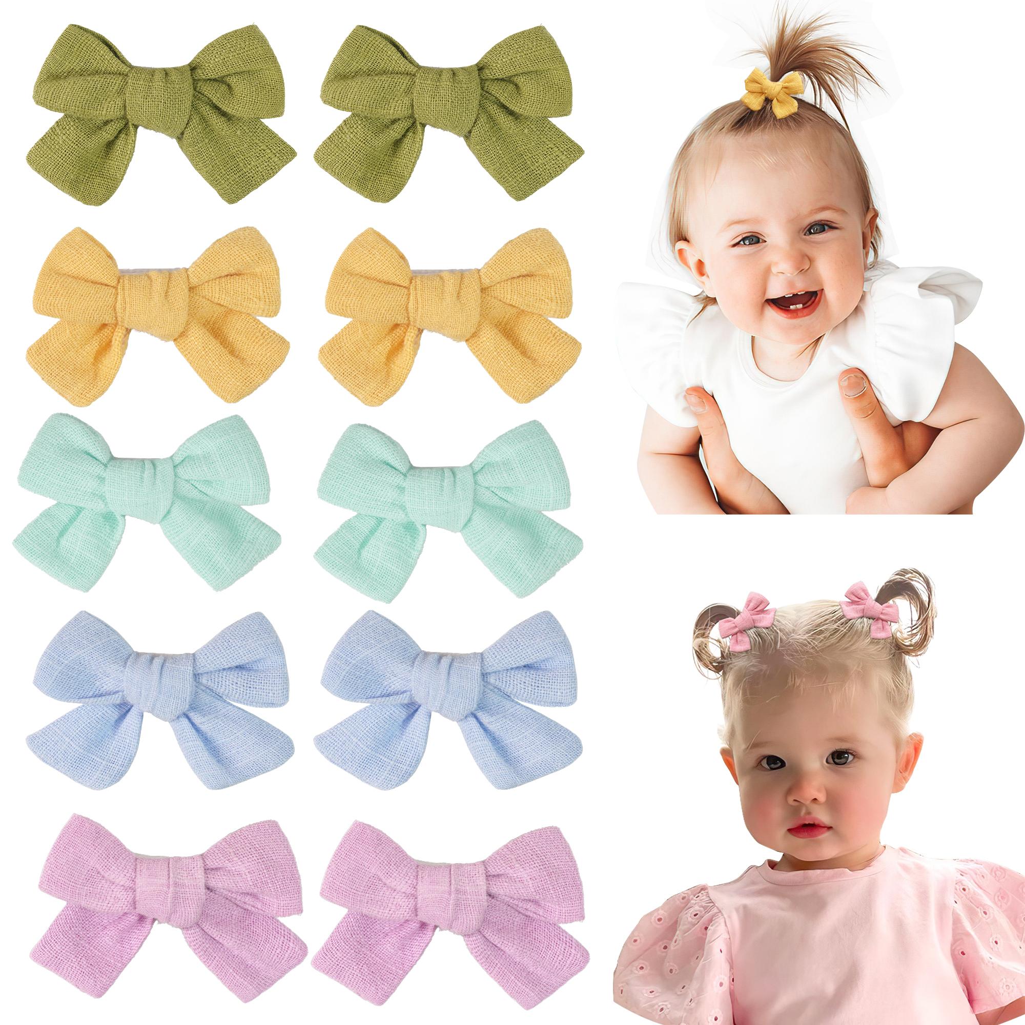 10 stuks schattige strikjes haarclips voor kinderen Katoen-Linnen Baby tot Kinderen Haarspeldjes Zacht Volledig Verpakte Ontwerp, Veilige Haaraccessoires geel