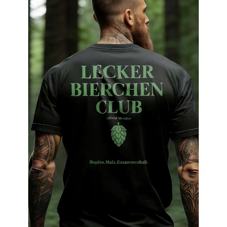 Herren T-Shirt Schwarz Lecker Bierchen Club Text Und Hopfenblatt Druck Lässig Outdoor Kleidung