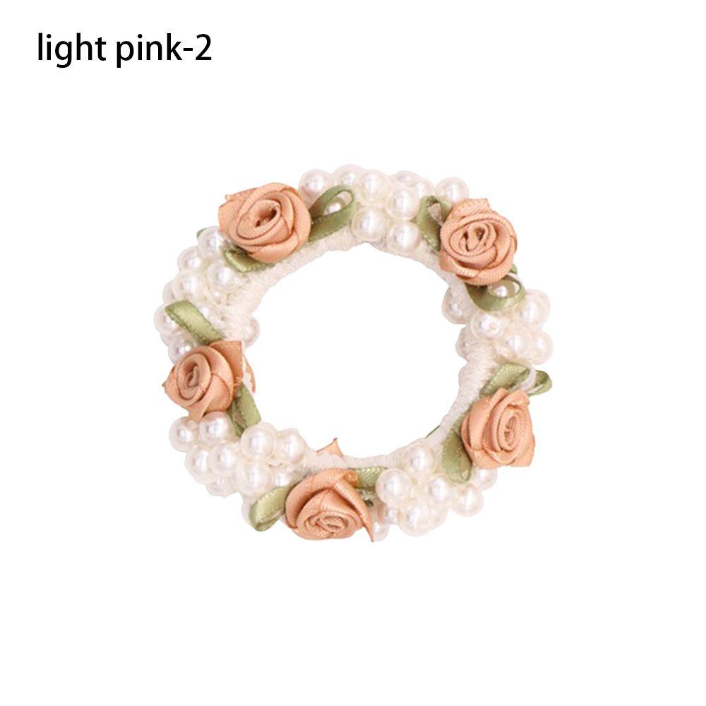 

Кольцо для волос Повязка на голову Головной убор Резинка для волос Жемчуг Роза Цветок Петля для волос Жемчужная головная веревка Резинка light pink-2