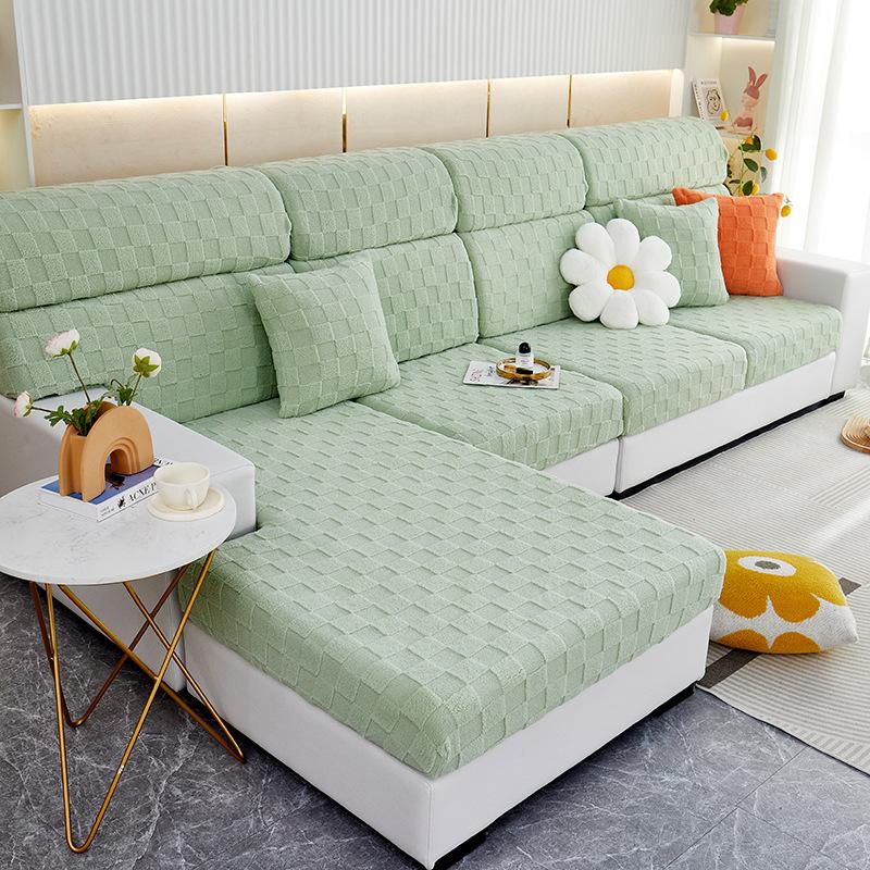 Elastic Non-Slip Sofa Cover Striped Suede All-Inclusive Universal Cover Winter Sofa Chic Simple Modern Thickened Cushion