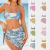 Set Bikini cu Trei Piese Floral European și American 2025 cu Fustă Wrap