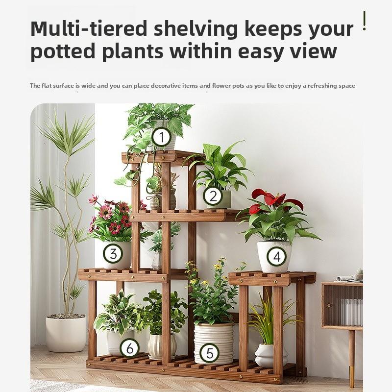 Multi-Tier Solid Wood Plant Stand, Floor-Standing Minimalist Indoor Shelf, Multi-Functional Bonsai Display Rack for Home Decor