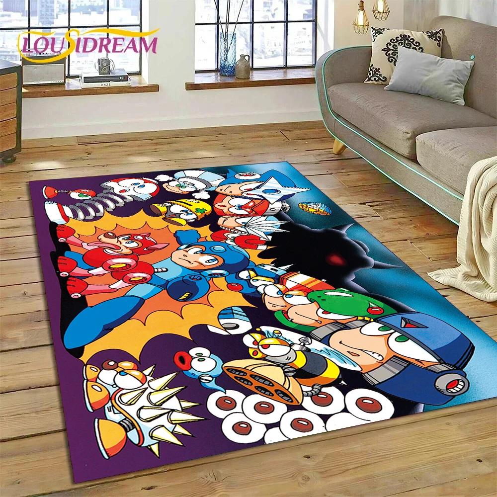 Retro Cartoon Rockman Mega Man Game Carpet Rug for Bedroom Living Room Home Sofa Decoration,Children Play Large Decor Floor Mat