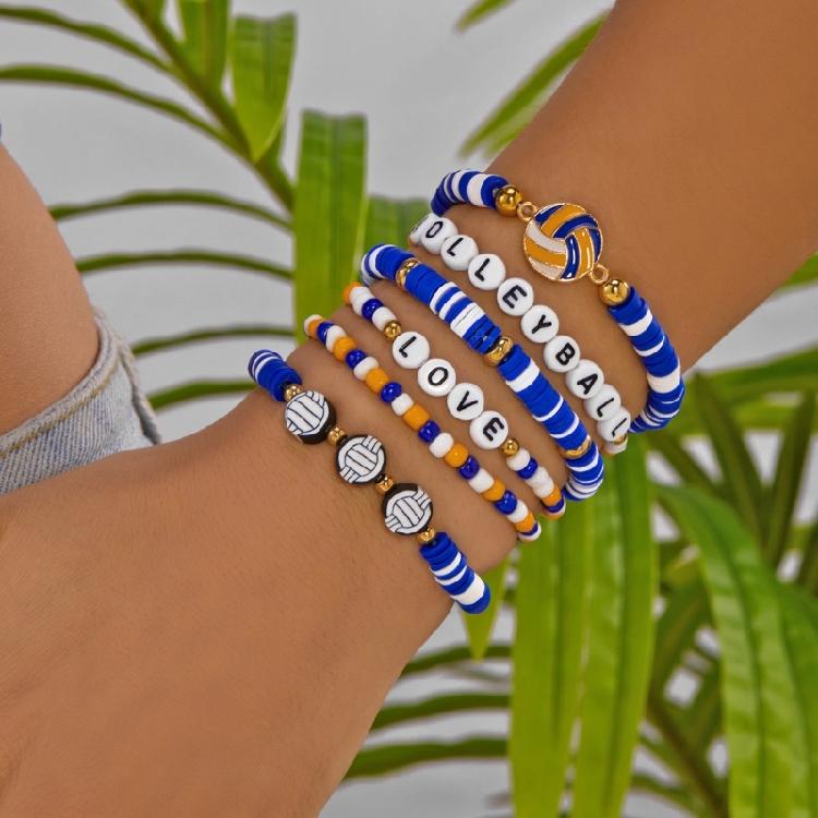 Fashionable Stretch Beaded Sports Bracelet Adjustable Wrist Bangle Soccer Softball Inspired Jewelry For Everyday