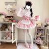 Traditional Japanese Lolita Coord Cherry Blossom Maid Dress Set Kawaii Vintage Cosplay Modern Hanfu