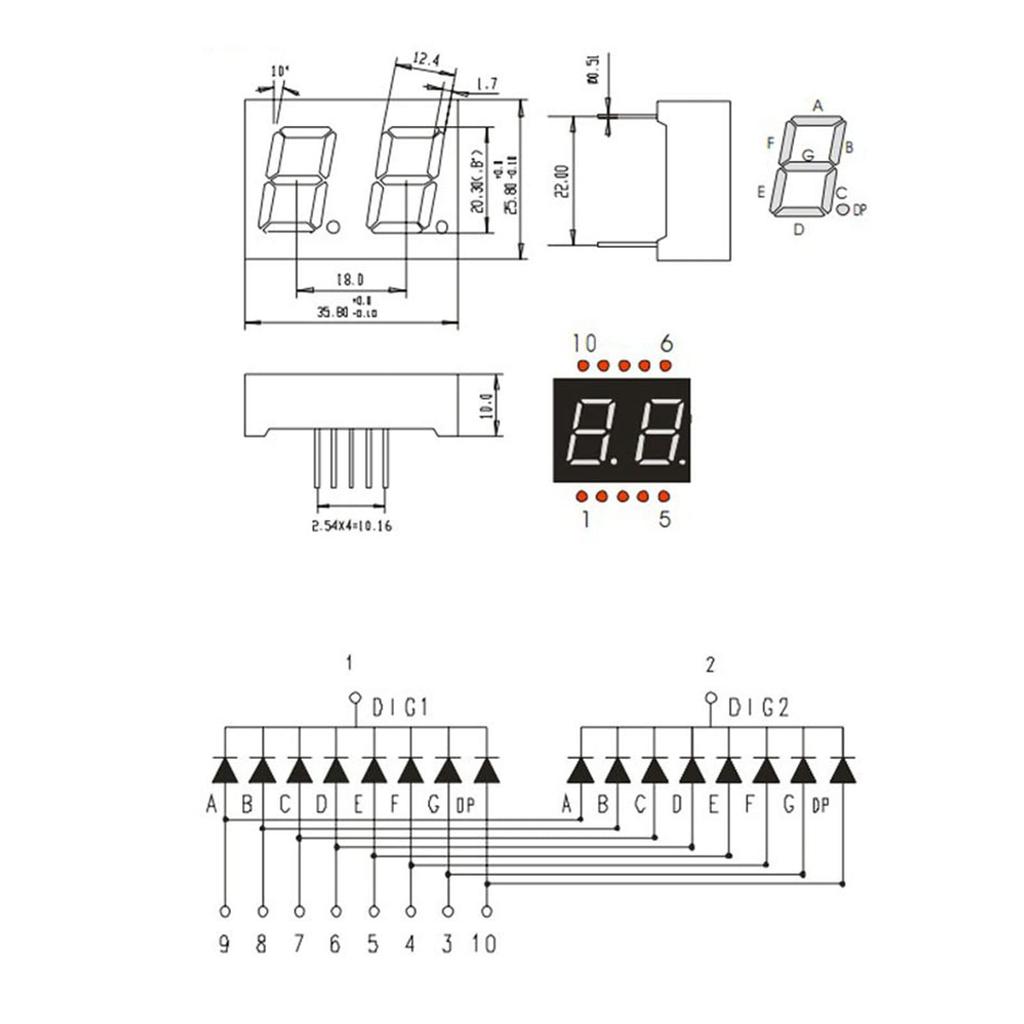 PATIKIL 5pcs Common Cathode LED Display Digital for Electronic Driver LED Display Module 7-Segment 10-Pin 2-Bit 3.3V Tubes, White, Boards,