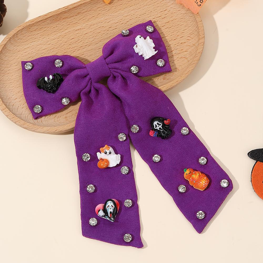 Halloween Bow Hair Clips Cartoon Ghost Bat Hairpins Pumpkin Rhinestone Barrette Girls Children Gothic Headdress Hair Accessories