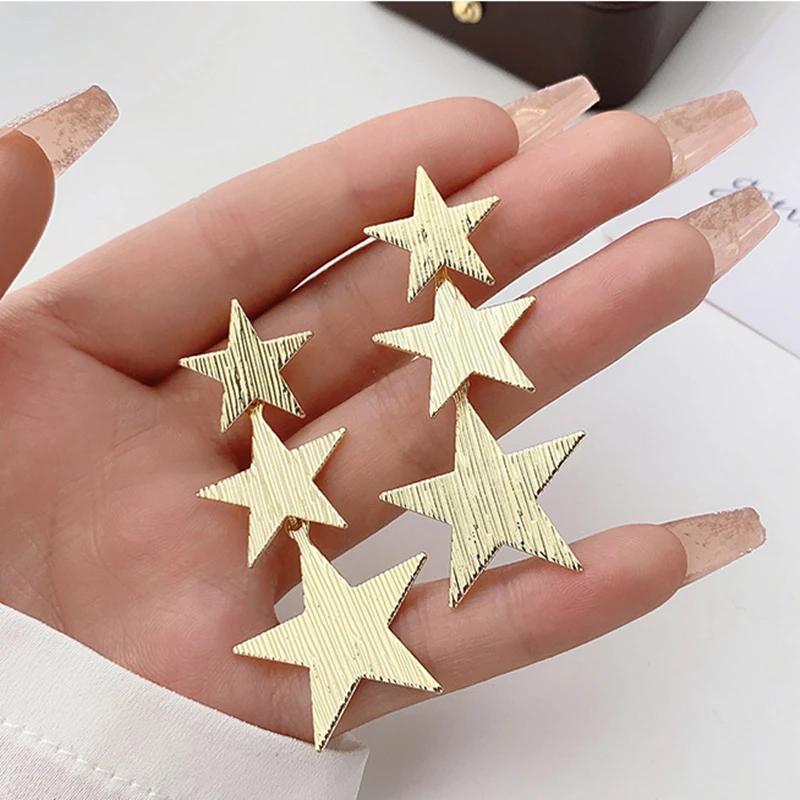 Korean Style Three Star Long Tassel Pendant Earring for Women Sweet Gift Simple Geometry Temperament Creative Jewelry Accessories