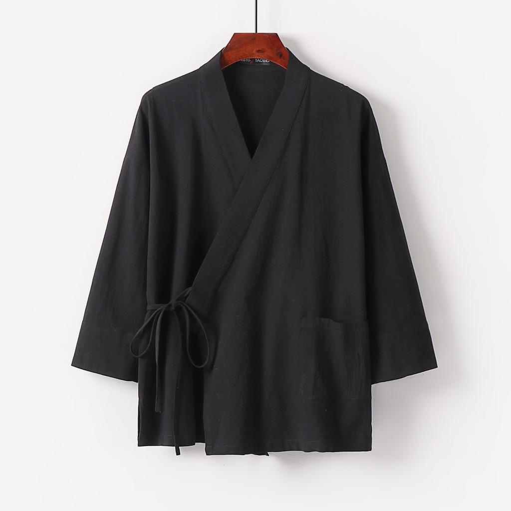 Pánské podzimní košile v čínském stylu Mandarinkový límec Kapsy s dlouhým rukávem Knoflík na disk Tradiční Kung Fu Tai Chi Košile Tanga Topy Uniforma