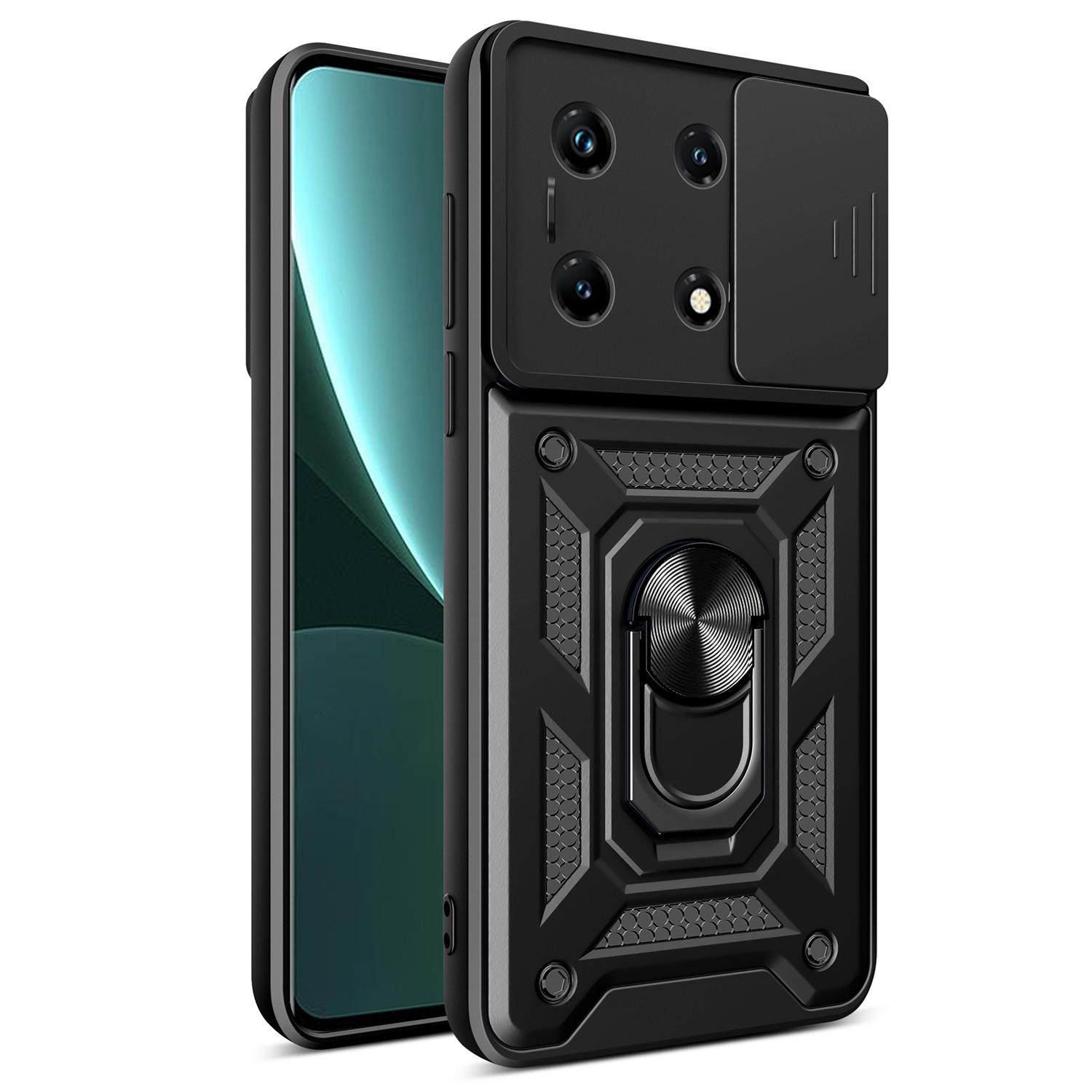 

For Infinix Note 30 Pro 4G Slim-Fit PC+TPU Kickstand Anti-Drop Cover Slide Lens Protection Phone Case Black