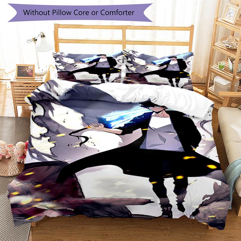3pcs Solo Leveling Sung Jin-woo pattern bedding set duvet cover set includes duvet cover &pillowcases, perfect all season bedroom decoration & gift