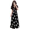 Large size French temperament Royal sister style black floral V-neck dress summer new slim-fitting belly long skirt