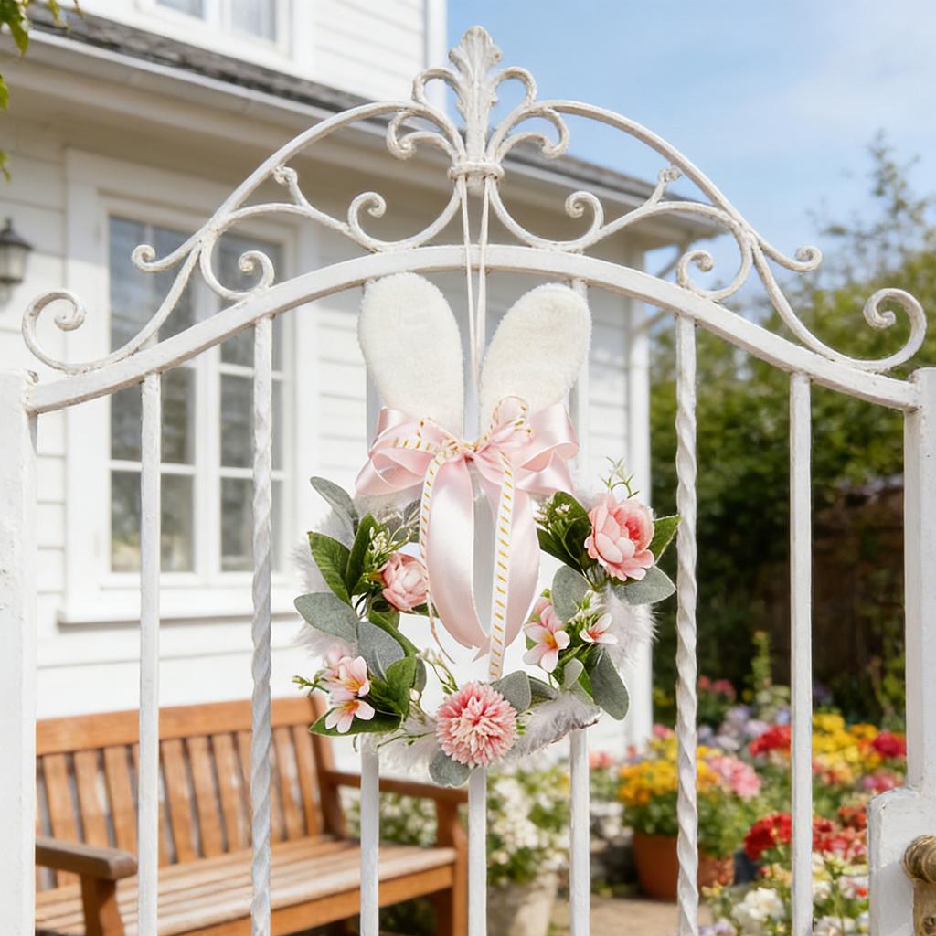 Easter Wreath Rabbit Ear Fluffy Sweet Vine Easter Decorations Spring Decor Home Decor Door Wreath Wall Decor Easter Party Decor