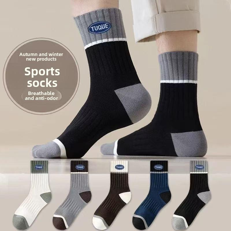 5 párů pánských ponožek, teplé sportovní ponožky, pánské ponožky do půli lýtek, podzimní a zimní ponožky absorbující pot, prodyšné ponožky do půli lýtek pro business