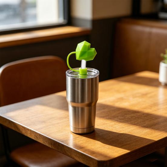 Multi-face Heart Silicone Straw Cap Reusable Straw Cover Leak-Proof Dust-Proof Straw Tip Fits 10mm Straws for Water Bottles And Tumblers
