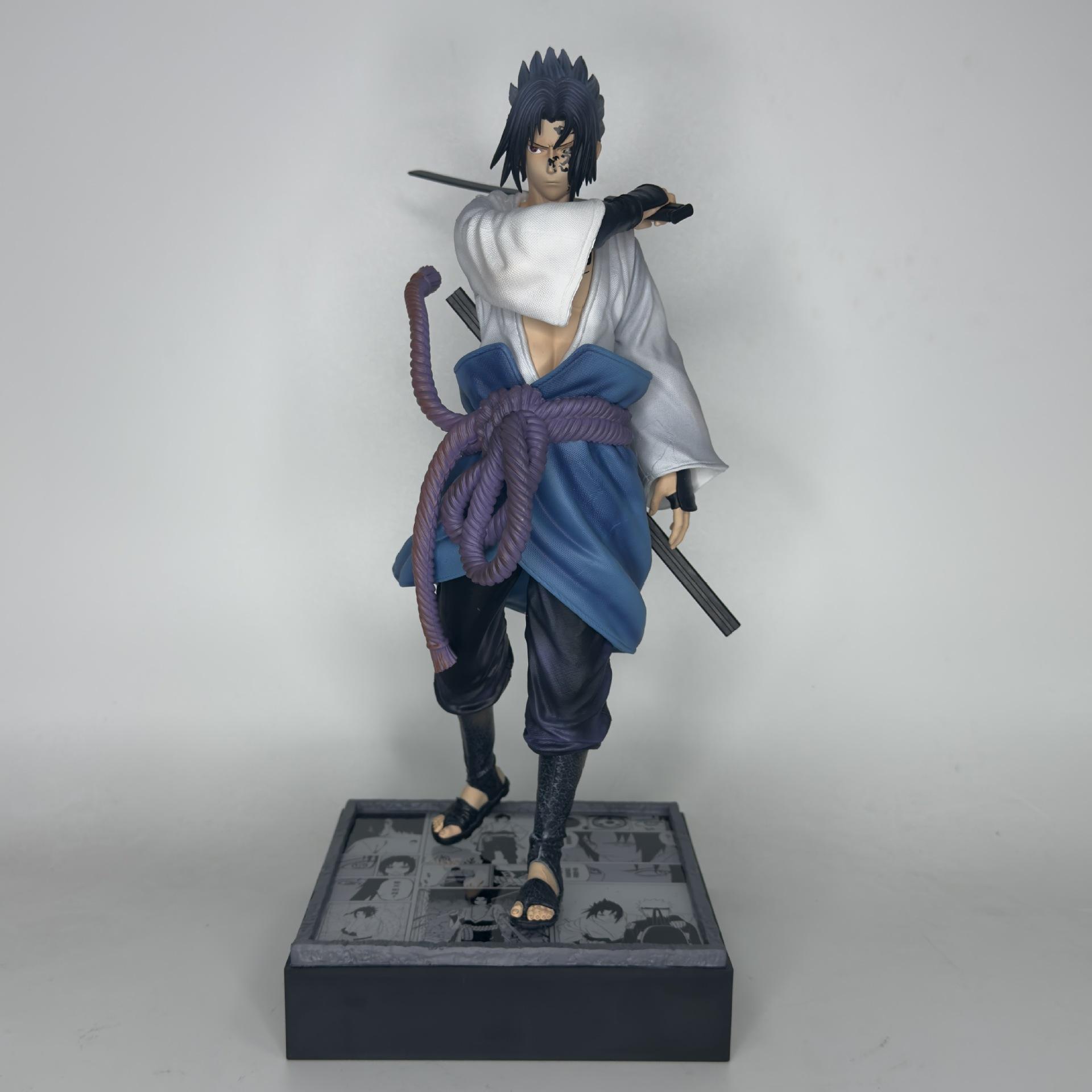 

New Naruto Uchiha Sasuke Gk Figure Raven Cursed Mark With Kusanagi Sword Light Up Base Anime Statue Desktop Decor For Anime Fans белый