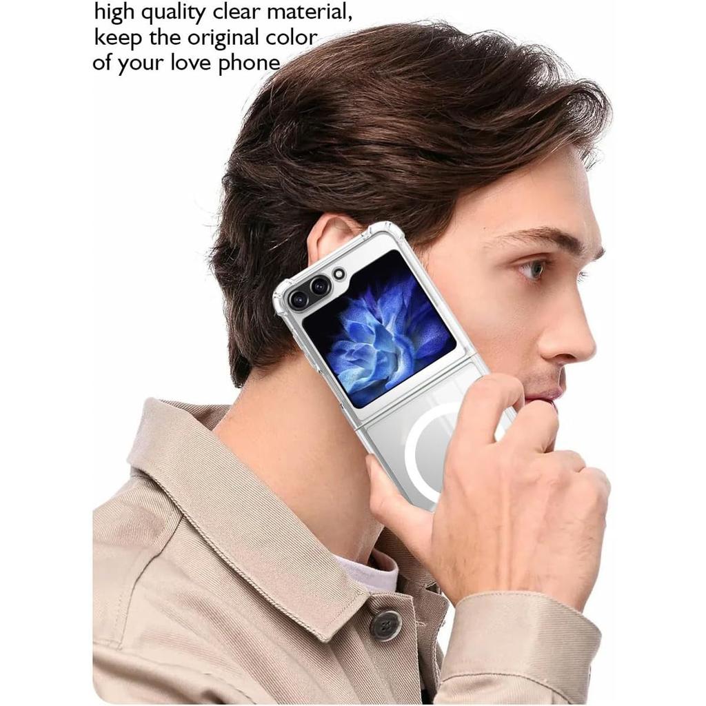 Luxury Transparent Airbag Magsafe Case for Samsung Z Flip 6 5 Acrylic TPU Magnetic Armor Cover for Samsung Galaxy Z Flip 6 Fundas