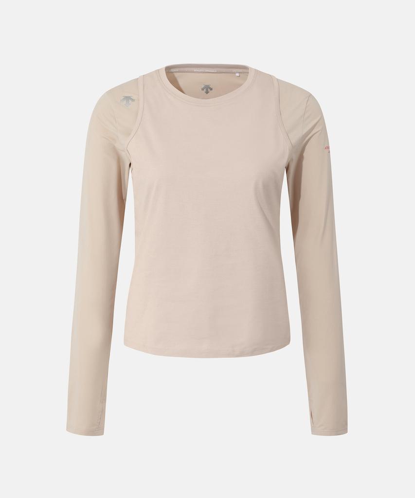 DESCENTE Women'S Running Layered Slim Fit Long Sleeve T-Shirt Beige Sr322Rtl81