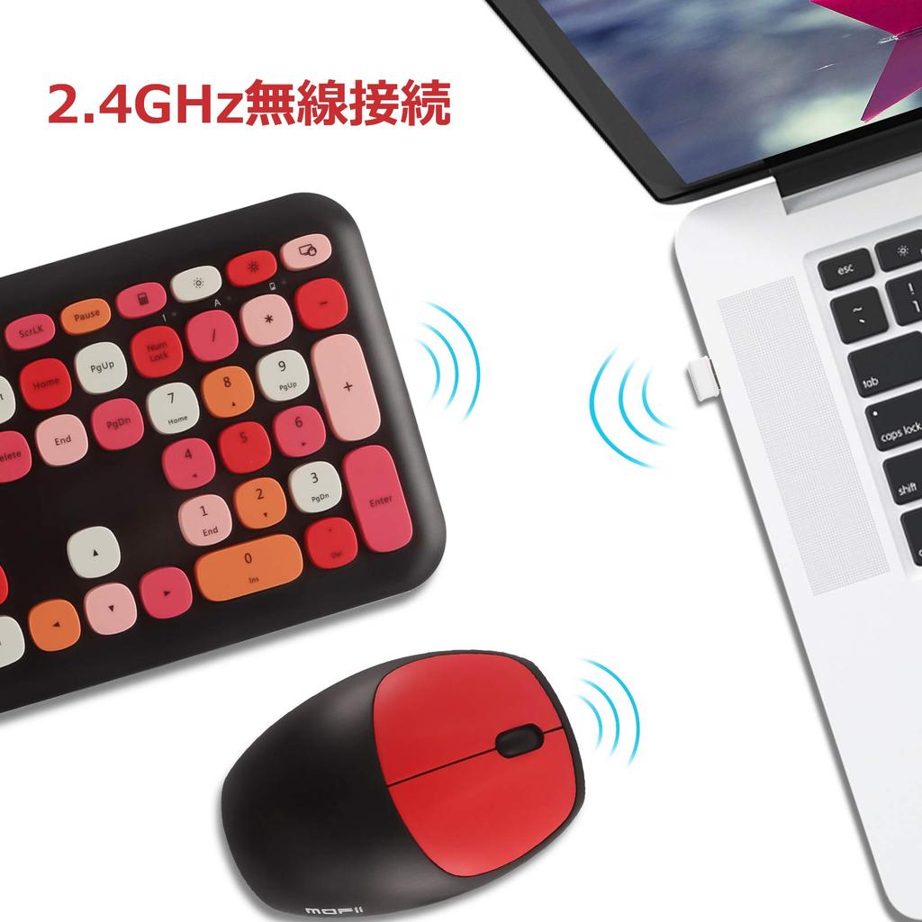 Kabellose Tastatur und Maus 110 Stilvolles Retro-Design mit niedlichen runden US-USB Geeignet für Kompatibel mit Windows Windows Windows und Windows Rotes Set,