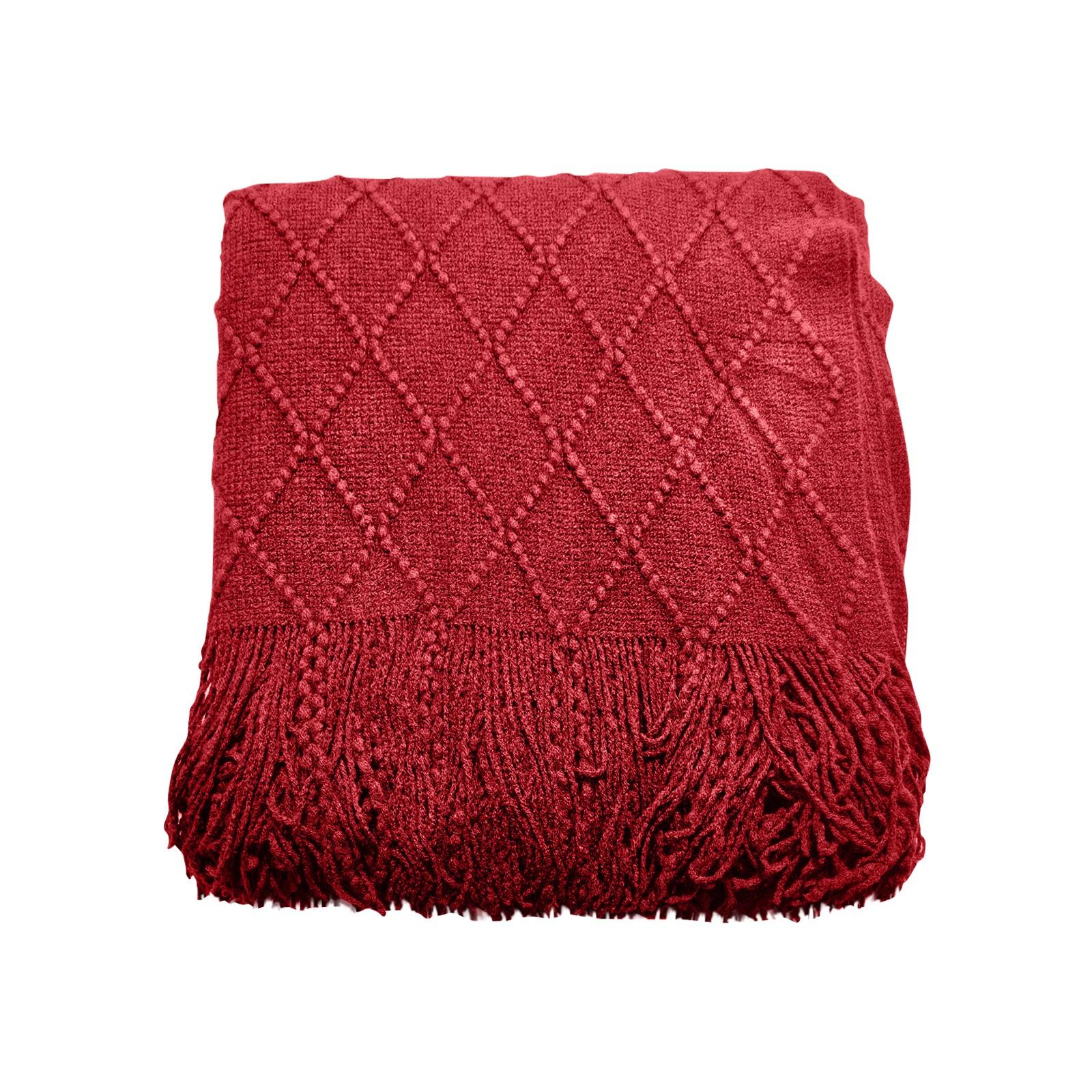 Winter Decorative Large Throw for Couch Sofa Blanket Christmas Decor Red Throw Blanket with Fringe Geometric Bed Burgundy Throw One Size