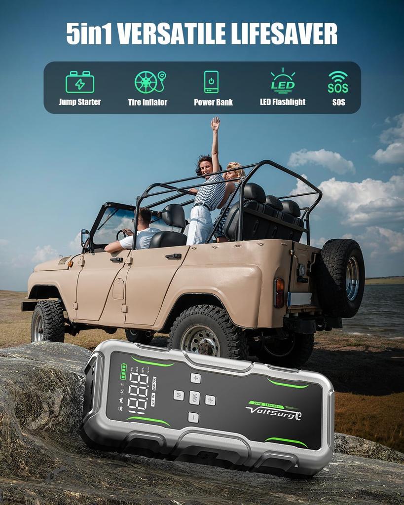 7000A Jump Starter with Air Compressor, 12V Portable Car Jump Box, 150PSI Inflator, LCD Display & Lights