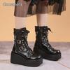 Thick Bottom Wedge Heel Motorcycle Boots Women Plus Size 35-42 Punk Style Platform Black Short Ankle Boots for Women's Botines
