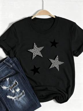 2026 Womens Clothing Star Print Tshirt Heart Pattern Trend Exquisite Cool Summer Top Fashionable Shortsleeved