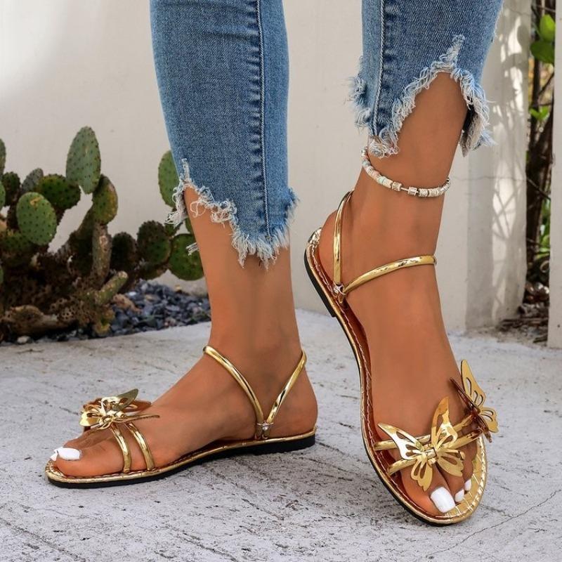 Large Size Butterfly Rhinestone Flat Bottom Slippers Women Wear Beach One Word Cool Slippers Slippers
