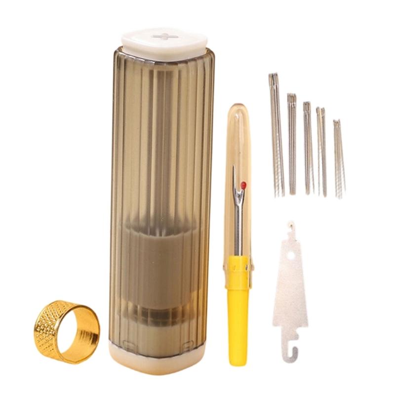 Retractable Magnetic Needle Holder Box with Thread Unpicker Large Eye Needle Thimble Multifunctional Sewing Tool Set