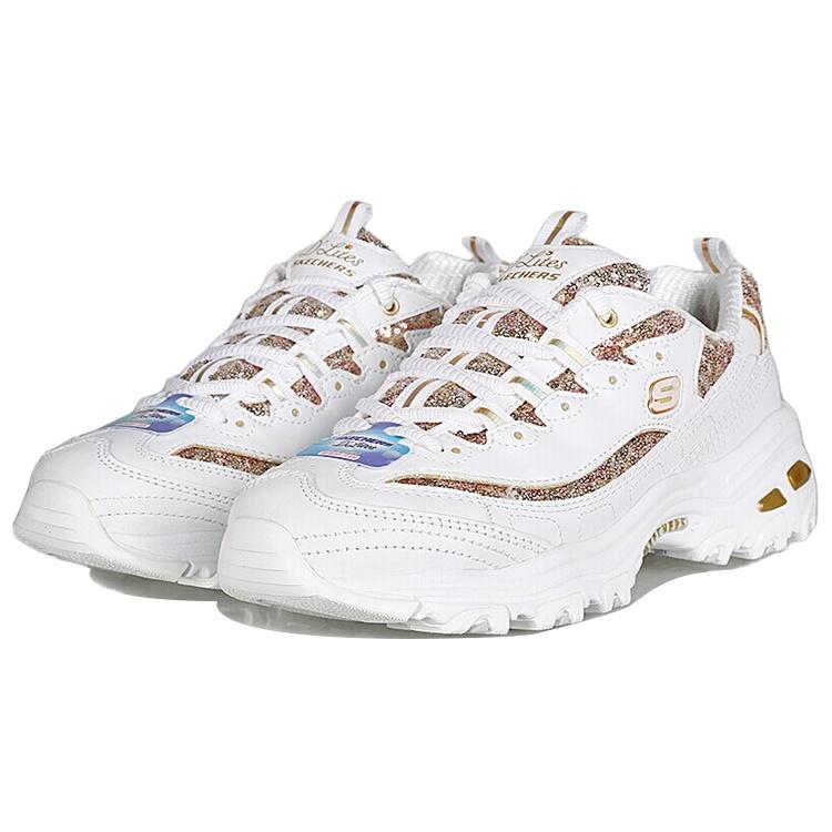 Skechers D'Lites Low Top Daddy Shoes White/Gold Women's 11916-WGD