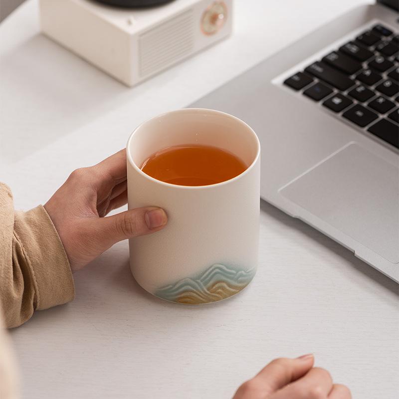 Yuanshan čajová miska Guochao keramická retro mistrovská miska lehký luxus ručně malovaný šálek na čaj čajová souprava jeden šálek high-end držák na pera