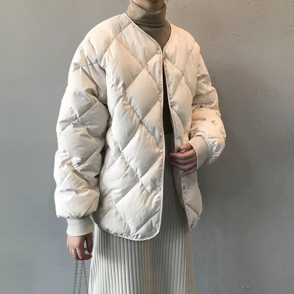 Retro Down Cotton Cotton-padded Clothes Women's Rhombus Grid Simple and Loose Casual Winter New Top Women's Coat